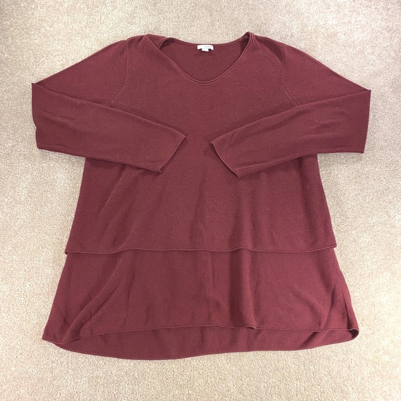 Pure Jill Sweaters - Pure Jill Sweater Womens Large Burgundy V-Neck Tiered Hem Cotton Blend Tunic